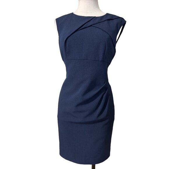 Adrianna Papell Dress 12 Navy Blue Stretch Sleeveless Sheath Career Church - Picture 3 of 10